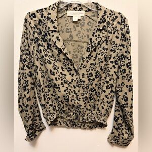 Saltwater LUXE Leopard Print Cropped Blouse - Black and Olive